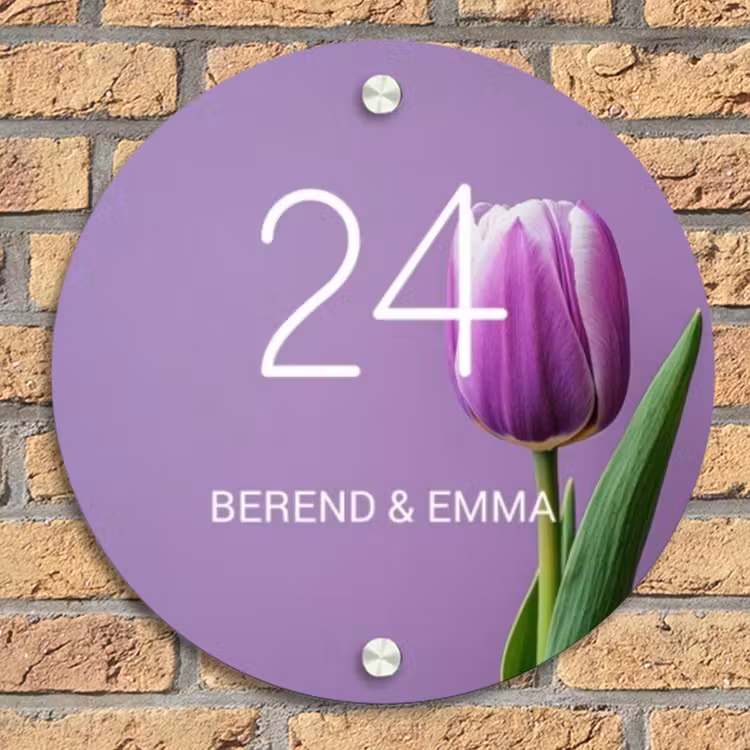 Paarse tulp - Klassiek Naambord Rond klein -sfeer1
