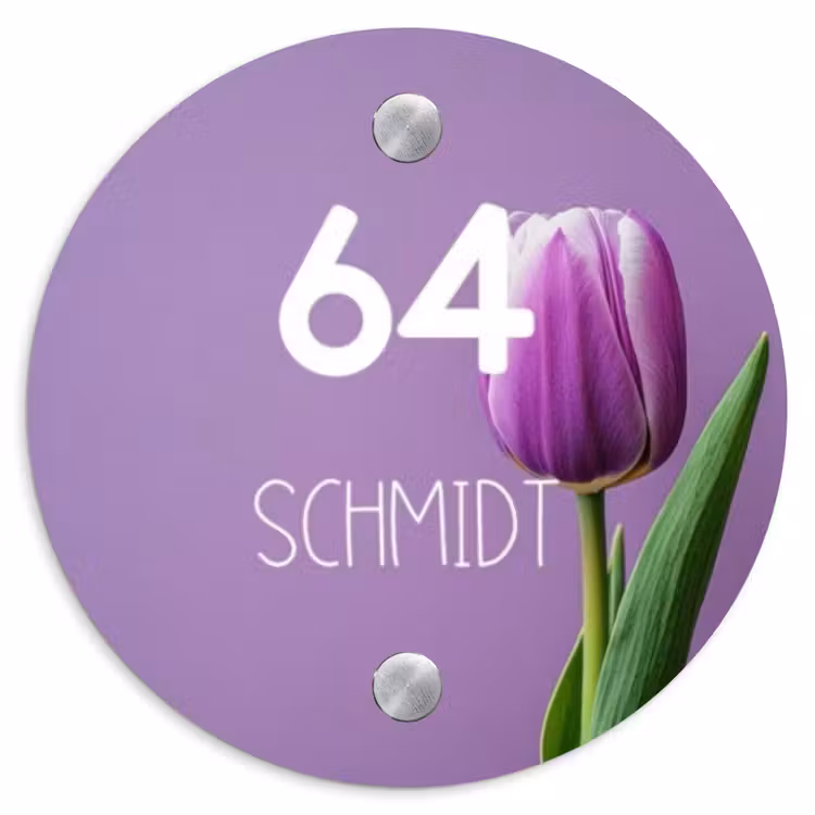 Paarse tulp - Modern Naambord Rond klein -3d