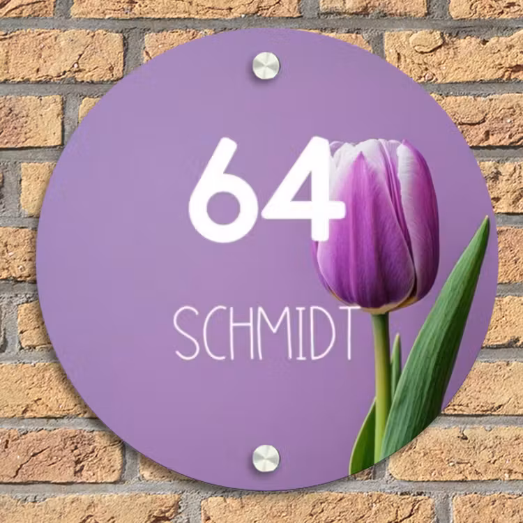 Paarse tulp - Modern Naambord Rond klein -sfeer1