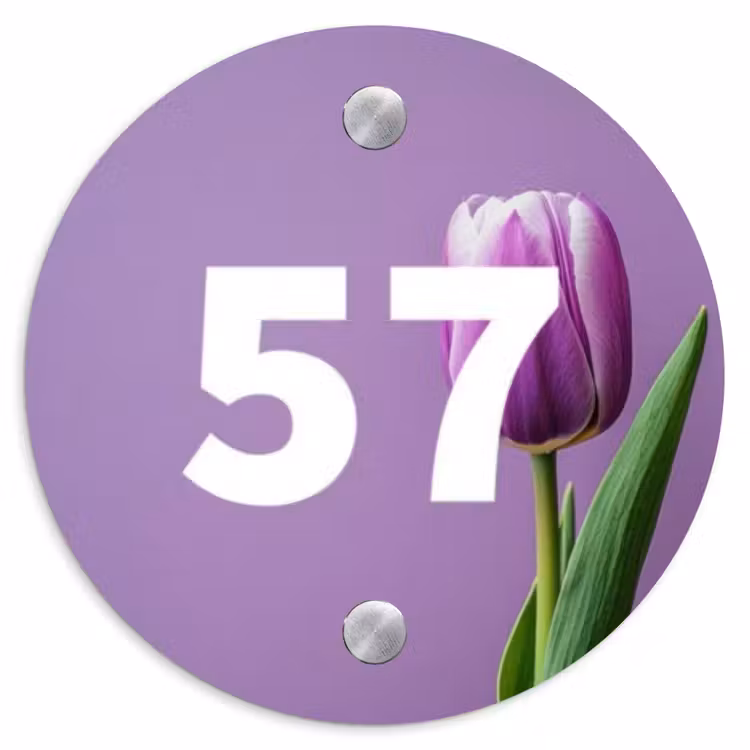 Paarse tulp - Traditioneel Naambord Rond klein -3d
