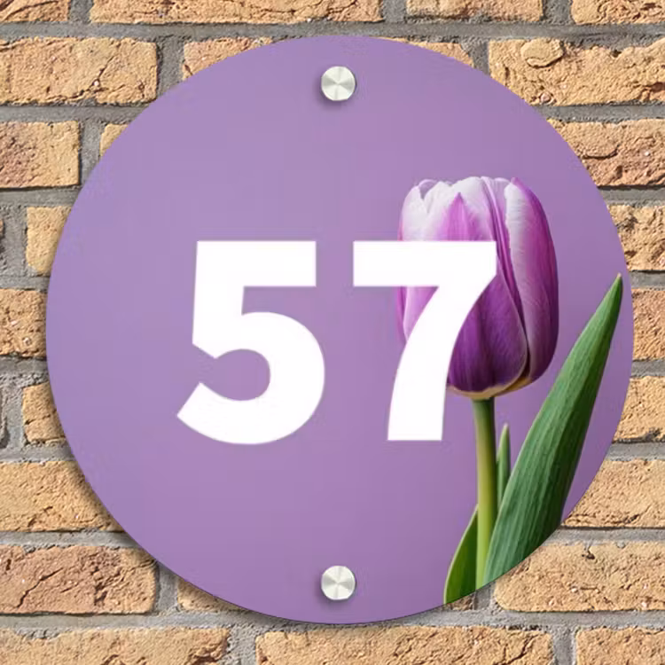 Paarse tulp - Traditioneel Naambord Rond klein -sfeer1