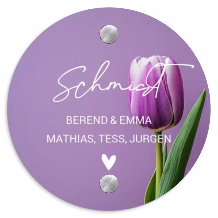 Paarse tulp - Sierlijk Naambord Rond klein -3d
