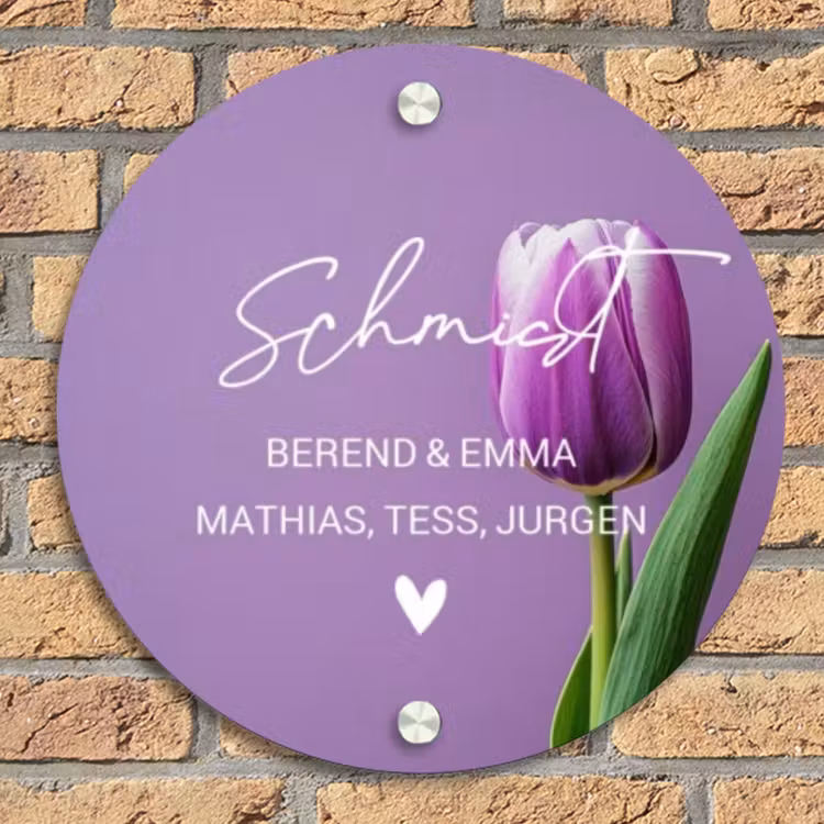 Paarse tulp - Sierlijk Naambord Rond klein -sfeer1