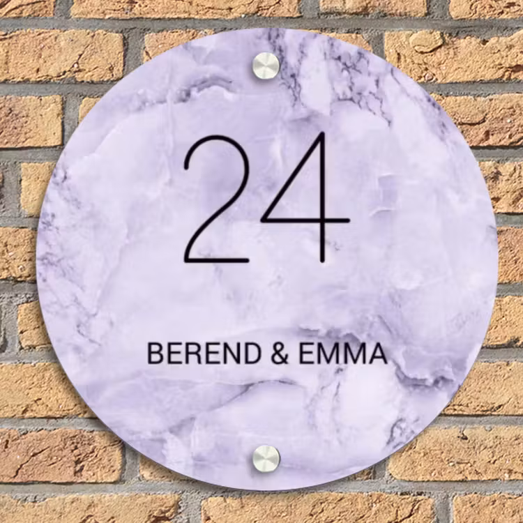 Paars marmer - Klassiek Naambord Rond klein -sfeer1