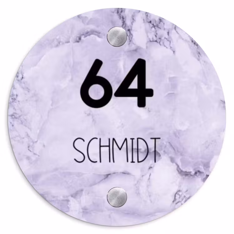 Paars marmer - Modern Naambord Rond klein -3d