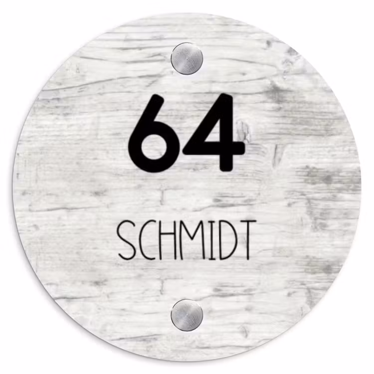 Witgrijs hout - Modern Naambord Rond klein -3d