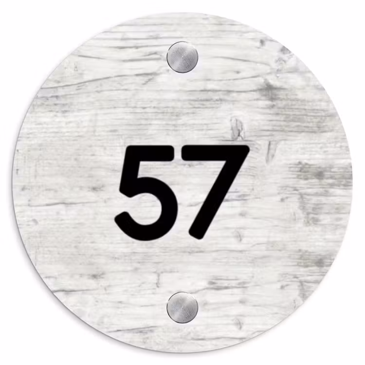 Witgrijs hout - Traditioneel Naambord Rond klein -3d