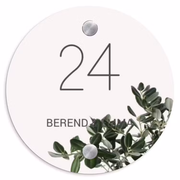 Wit met bladeren - Klassiek Naambord Rond klein -3d