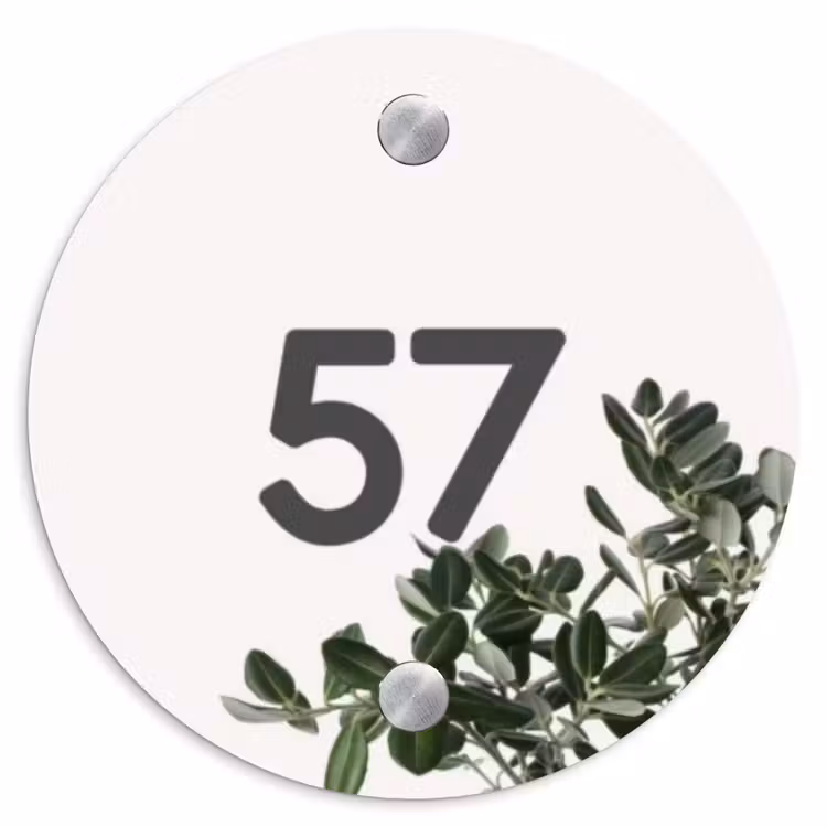 Wit met bladeren - Traditioneel Naambord Rond klein -3d