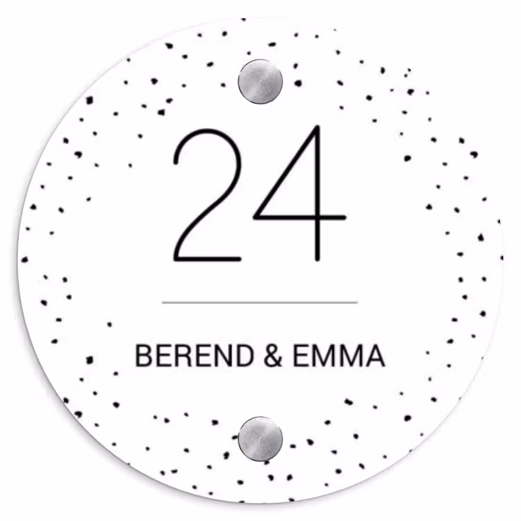 Wit met stippen - Klassiek Naambord Rond klein -3d