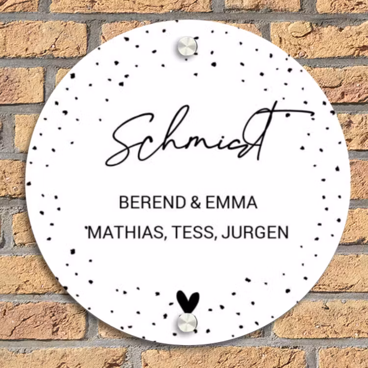 Wit met stippen - Sierlijk Naambord Rond klein -sfeer1
