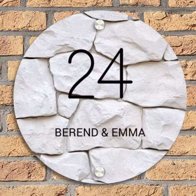 Witte - Natuurstenen - Klassiek Naambord Rond klein -sfeer1