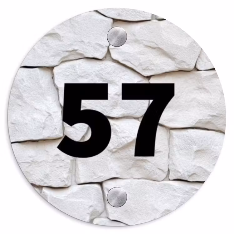 Witte - Natuurstenen - Traditioneel Naambord Rond klein -3d