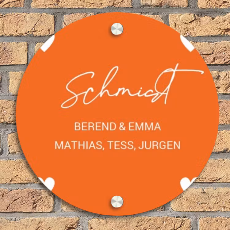 Weiße Herzchen in den Ecken - Elegant Naambord Rond klein -sfeer1