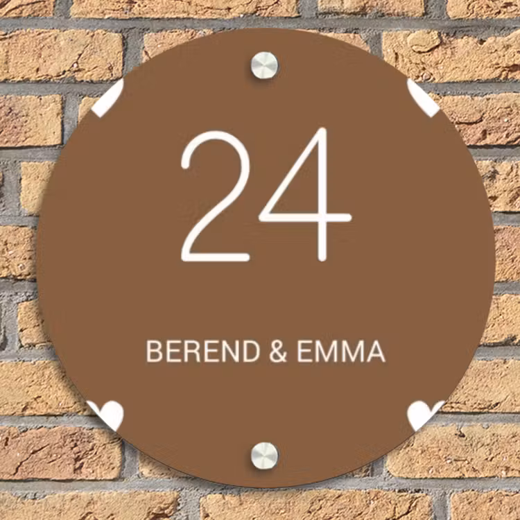 Weiße Herzchen in den Ecken - Klassisch Naambord Rond klein -sfeer1