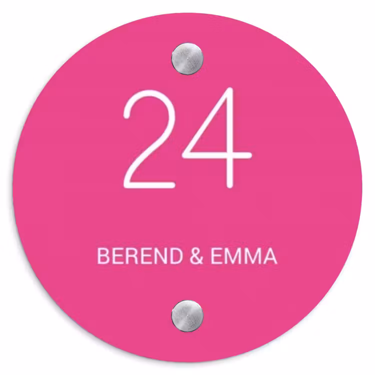 Weiße Herzchen in den Ecken - Modern Naambord Rond klein -3d