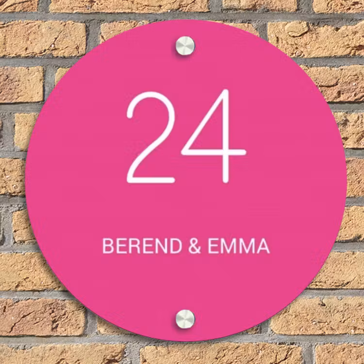 Weiße Herzchen in den Ecken - Modern Naambord Rond klein -sfeer1