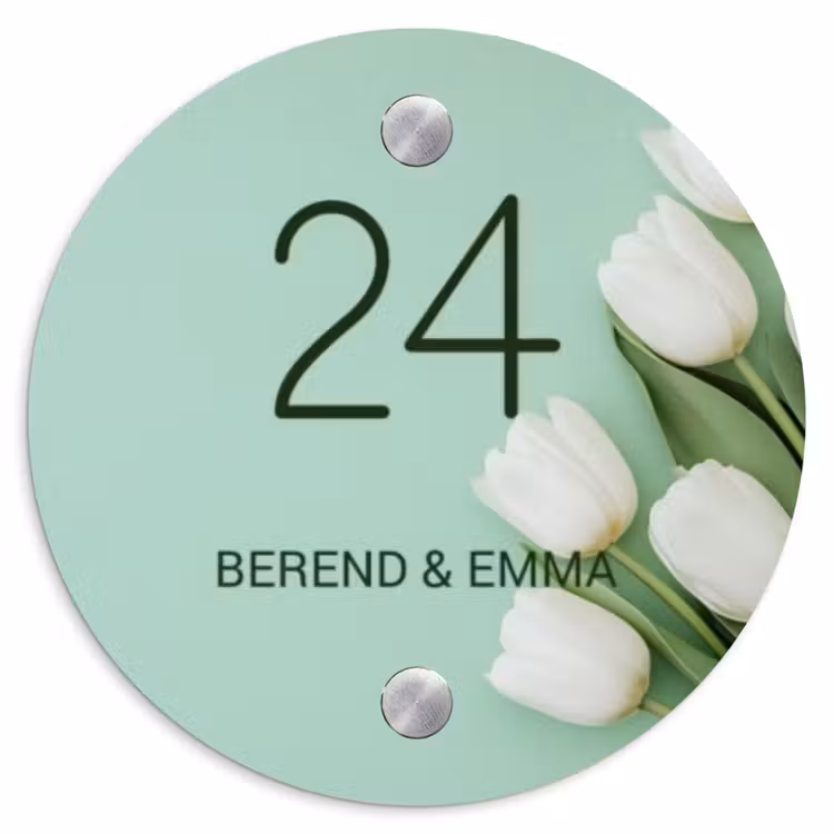 Witte tulpen - Klassiek Naambord Rond klein -3d