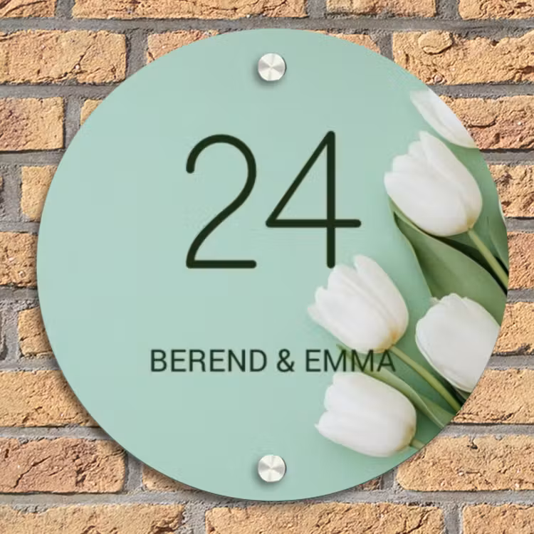 Witte tulpen - Klassiek Naambord Rond klein -sfeer1