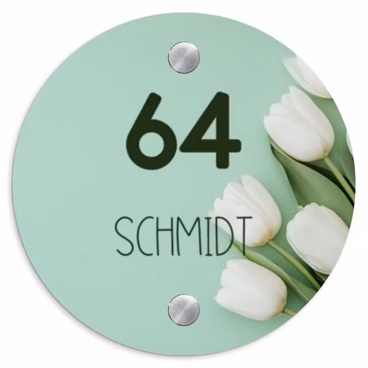 Witte tulpen - Modern Naambord Rond klein -3d