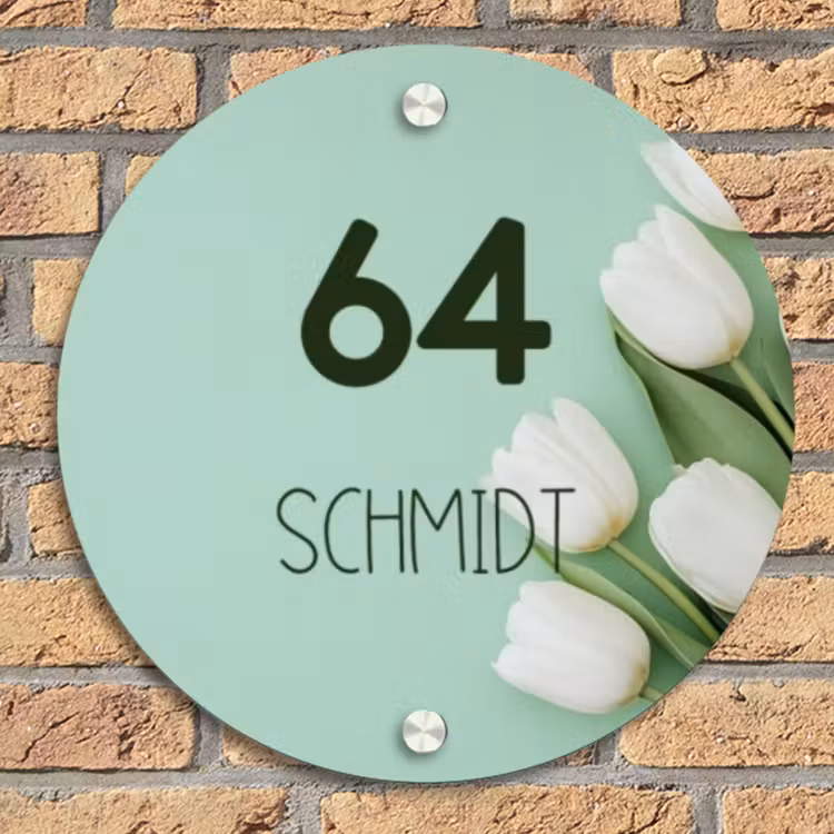 Witte tulpen - Modern Naambord Rond klein -sfeer1