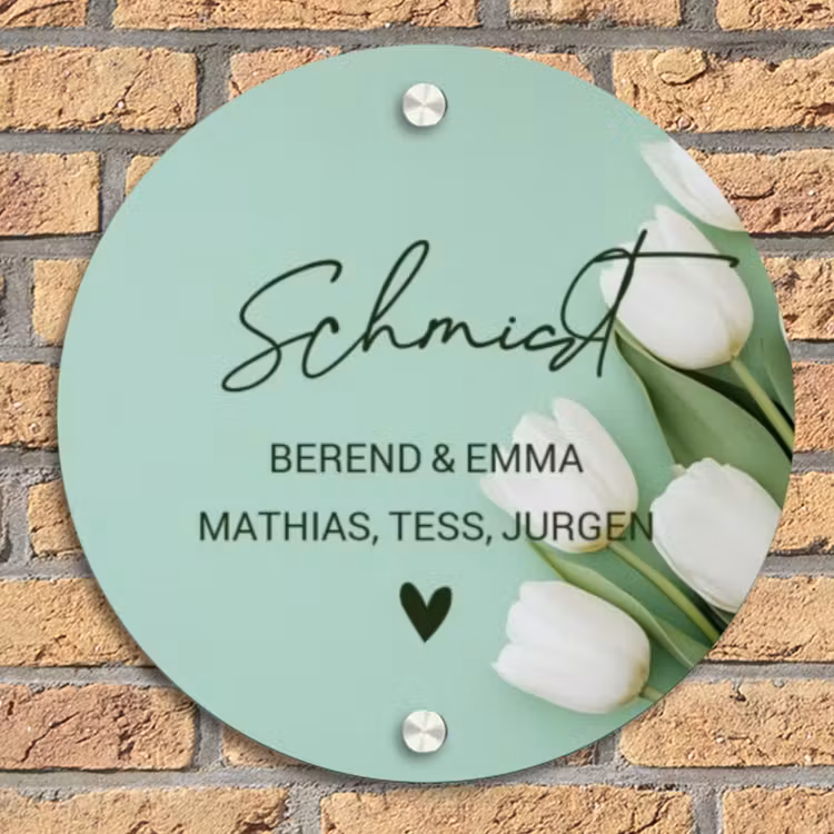 Witte tulpen - Sierlijk Naambord Rond klein -sfeer1