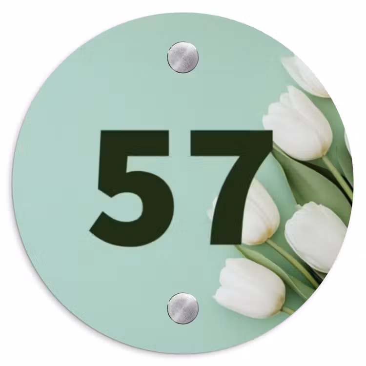 Witte tulpen - Traditioneel Naambord Rond klein -3d