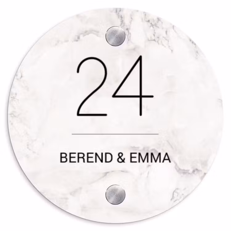 Wit marmer - Klassiek Naambord Rond klein -3d