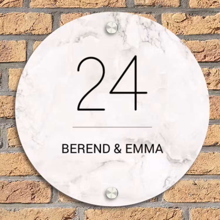 Wit marmer - Klassiek Naambord Rond klein -sfeer1