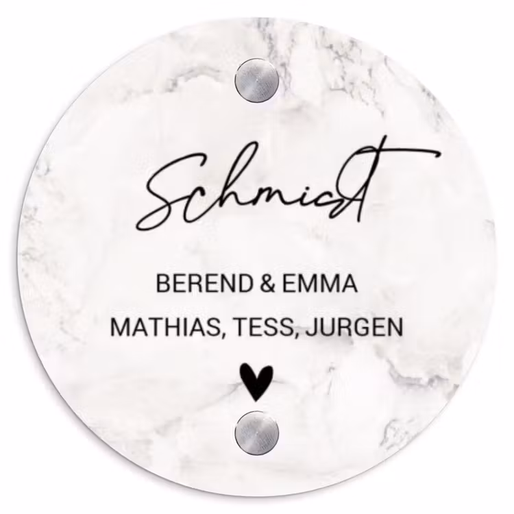 Wit marmer - Sierlijk Naambord Rond klein -3d