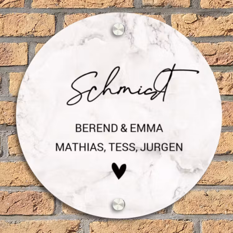 Wit marmer - Sierlijk Naambord Rond klein -sfeer1