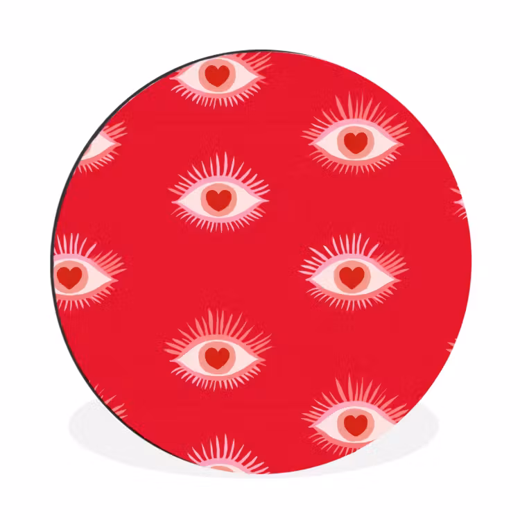 Ogen - Hart - Abstract - Rood - Roze Wandcirkel aluminium klein 190 -3d