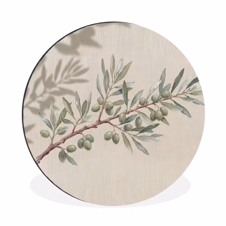 Olijftak - Bladeren - Natuur - Groen - Beige Wandcirkel aluminium klein -3d