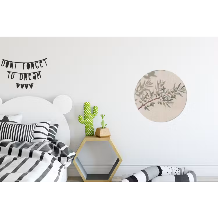 Olijftak - Bladeren - Natuur - Groen - Beige Wandcirkel aluminium klein -kinderkamer