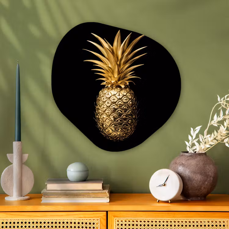 Ananas - Zwart - Goud - Luxe Wandcirkel Organisch Aluminium middel -sfeer2