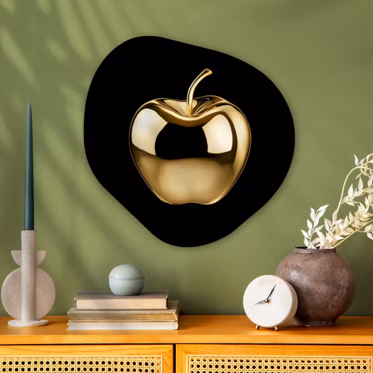 Appel - Goud - Chrome - Zwart Wandcirkel Organisch Aluminium middel -sfeer2