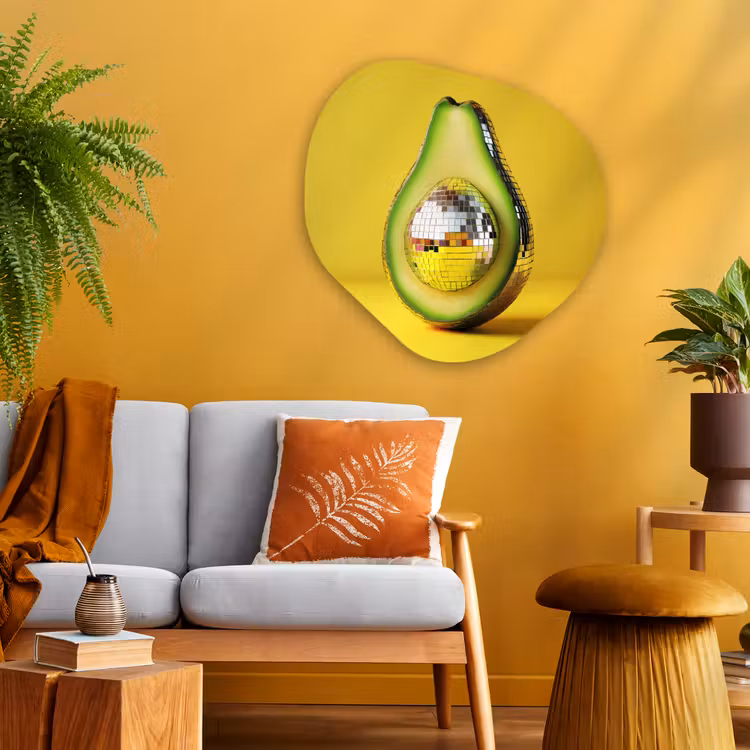 Avocado - Discobal - Geel - Glitter Wandcirkel Organisch Aluminium middel -sfeer4