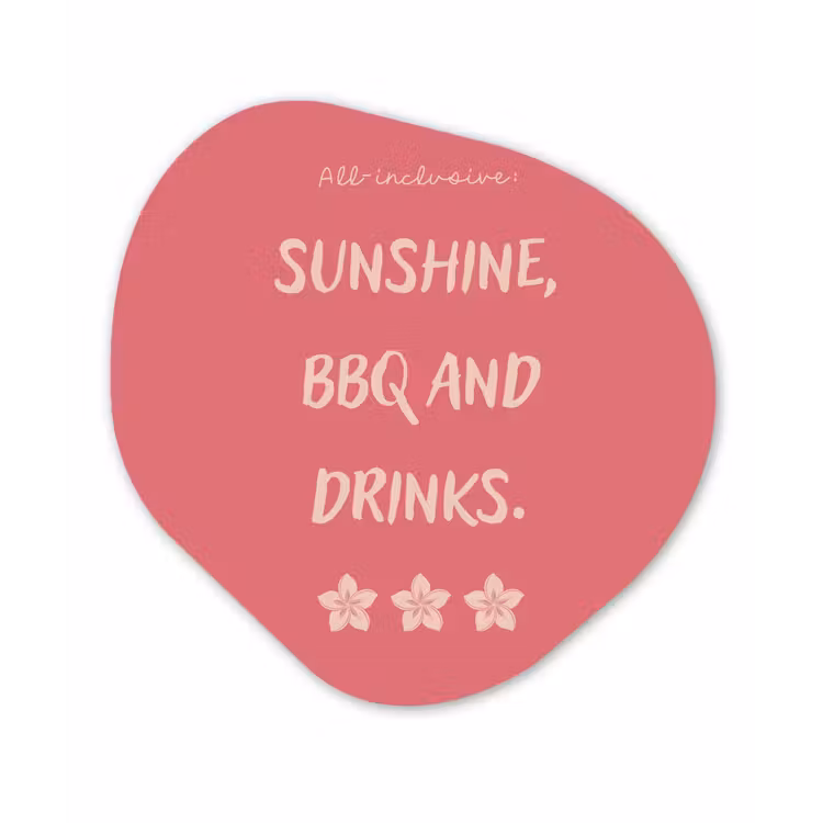BBQ - Quote - Roze - Zomer Wandcirkel Organisch Aluminium middel -3d