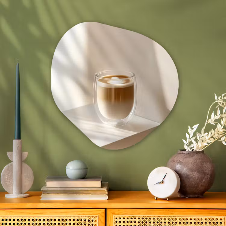 Mok - Latte - Minimalistisch - Schaduw Wandcirkel Organisch Aluminium middel -sfeer2