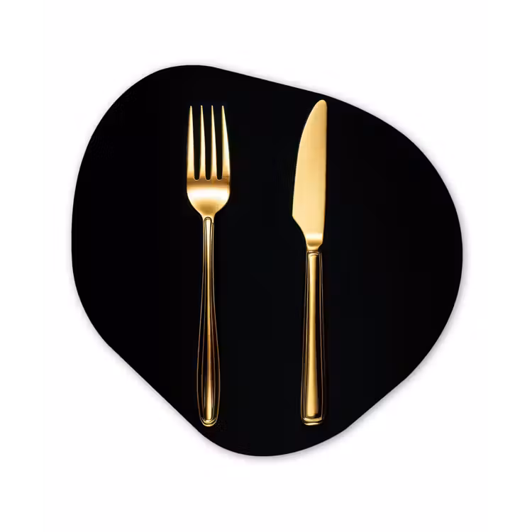 Bestek - Goud - Mes - Vork Wandcirkel Organisch Aluminium middel -3d