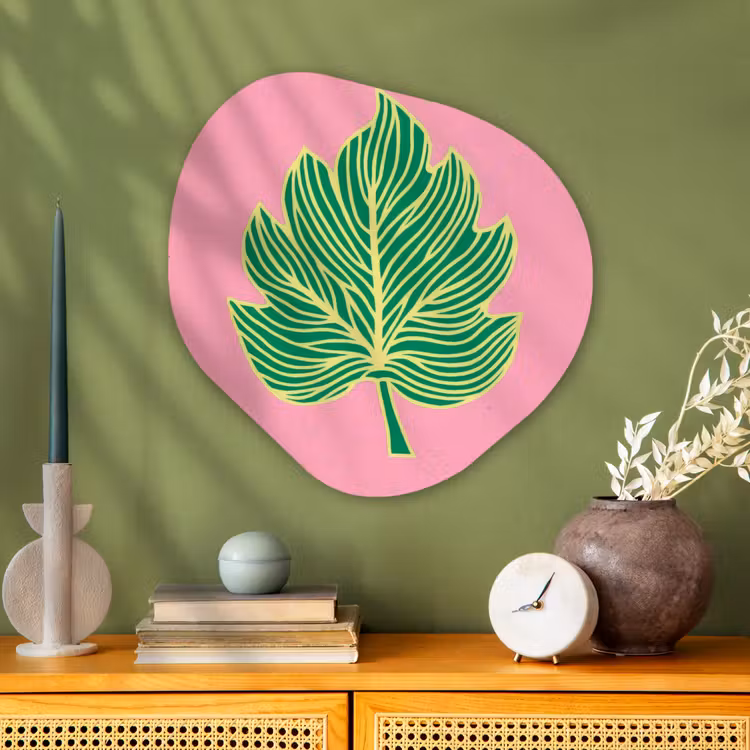 Blad - Groen - Illustratie - Minimalistisch Wandcirkel Organisch Aluminium middel -sfeer2