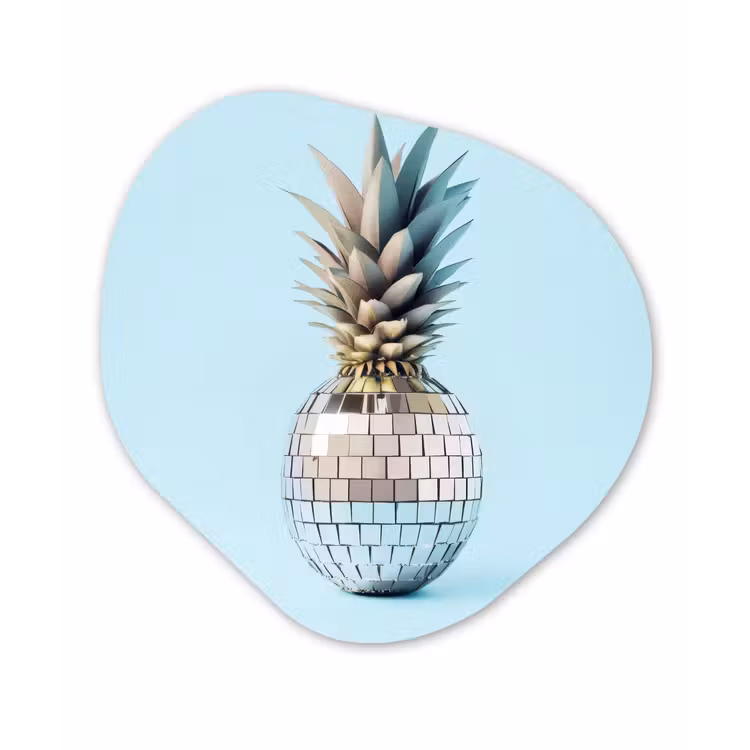 Blauw - Ananas - Disco - Discobal Wandcirkel Organisch Aluminium middel -3d