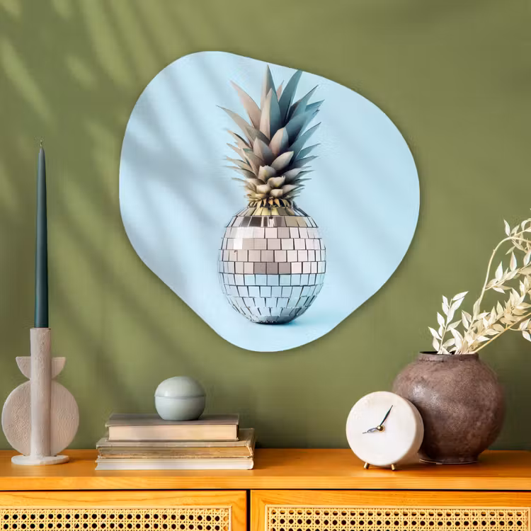 Blauw - Ananas - Disco - Discobal Wandcirkel Organisch Aluminium middel -sfeer2