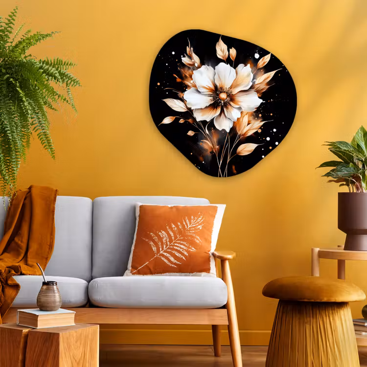 Bloem - Verf - Goud - Graffiti - Modern Wandcirkel Organisch Aluminium middel -sfeer4