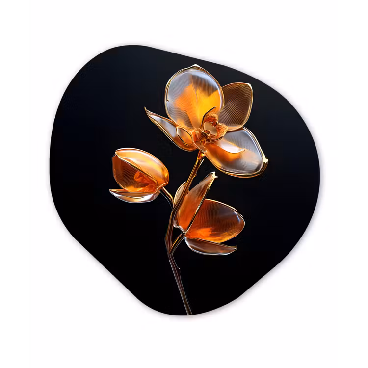 Bloem - Orchidee - Oranje Wandcirkel Organisch Aluminium middel -3d