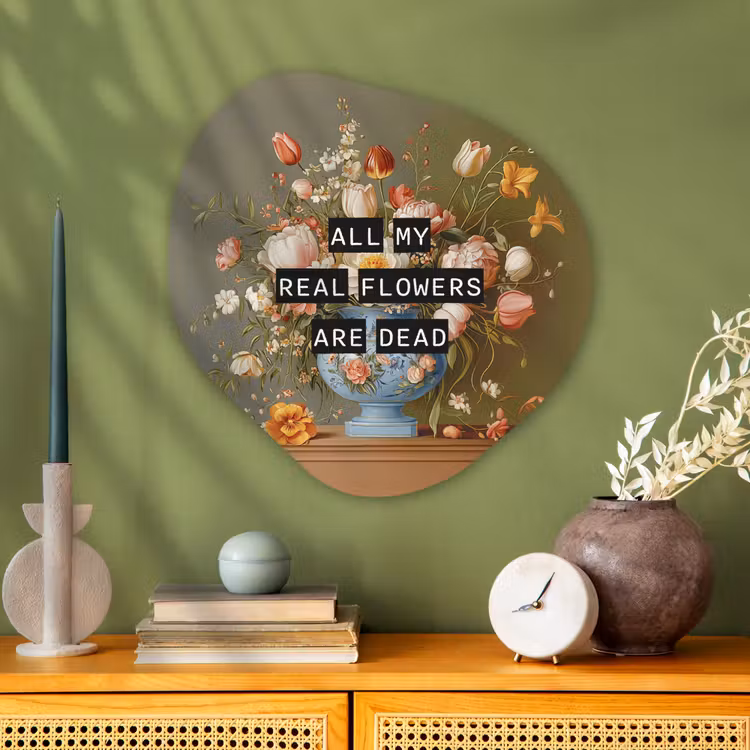 Bloem - Quote - Vintage - Art Wandcirkel Organisch Aluminium middel -sfeer2
