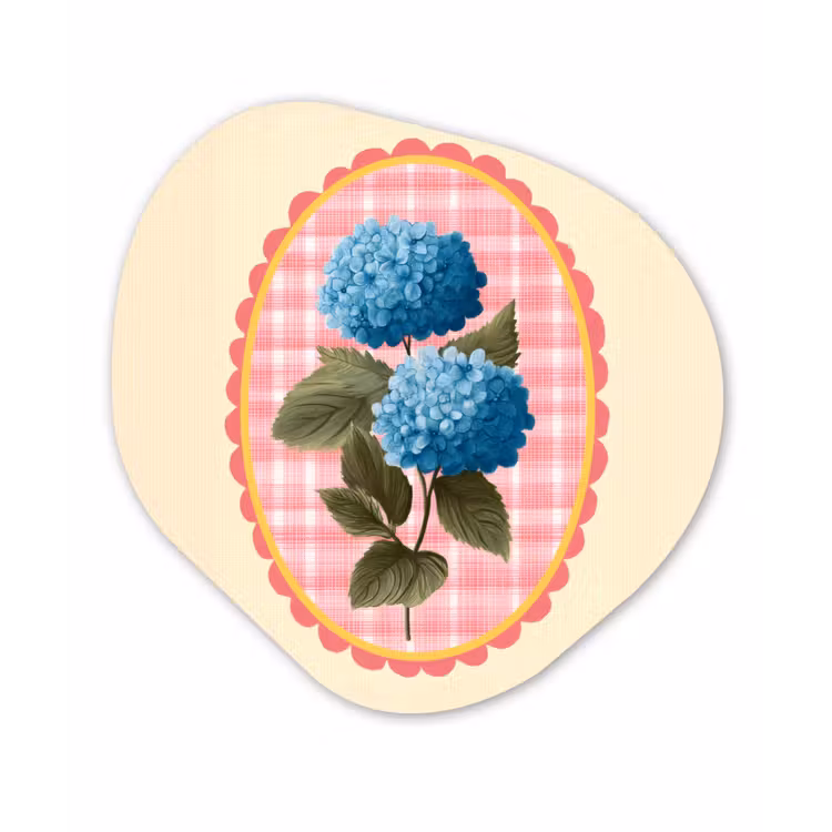 Bloemen - Blauw - Lijst - Bladeren Wandcirkel Organisch Aluminium middel -3d