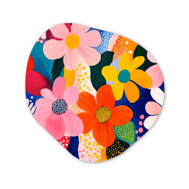 Bloemen - Kleurrijk - Stippen Wandcirkel Organisch Aluminium middel -3d