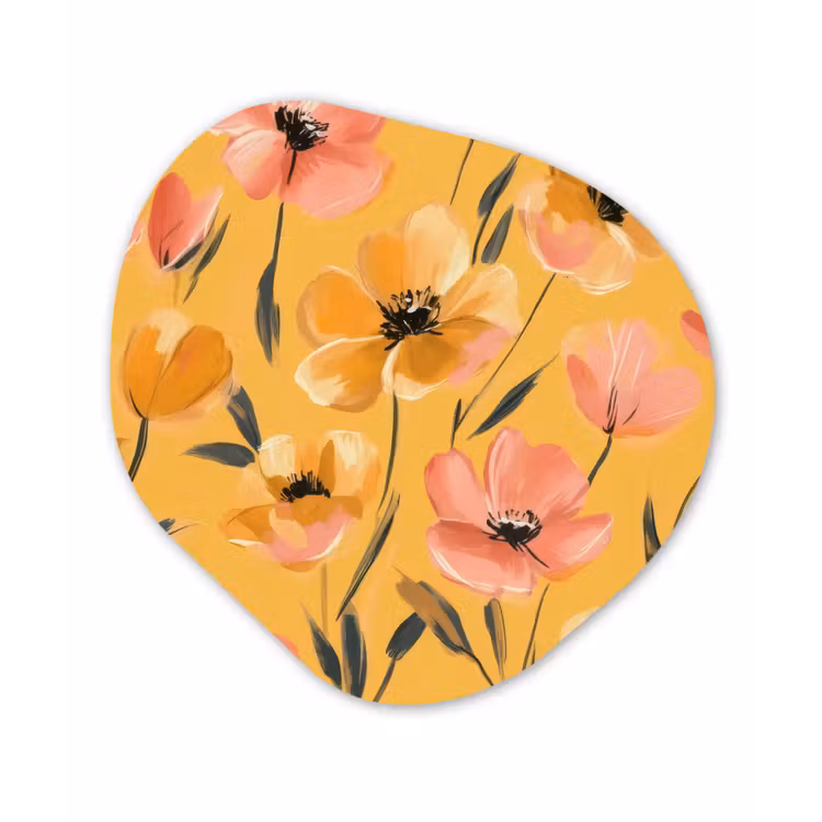 Bloemen - Geschilderd - Geel Wandcirkel Organisch Aluminium middel -3d