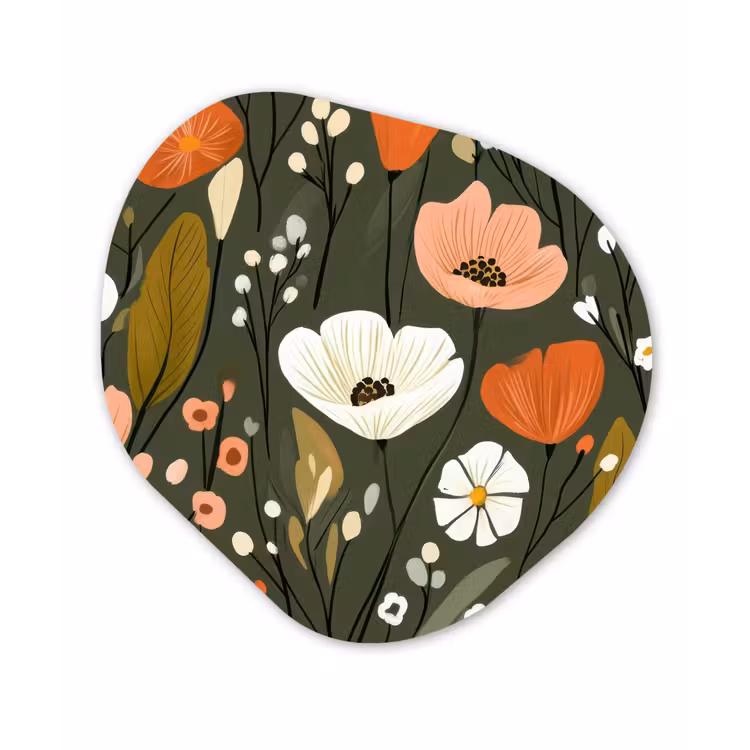 Bloemen - Illustratie - Groen Wandcirkel Organisch Aluminium middel -3d